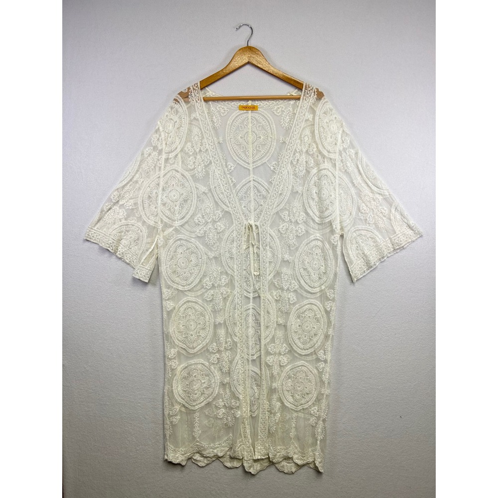 Women's White Lace Kimono Duster Cardigan‎ Open Front t Boho Beach Cover Up